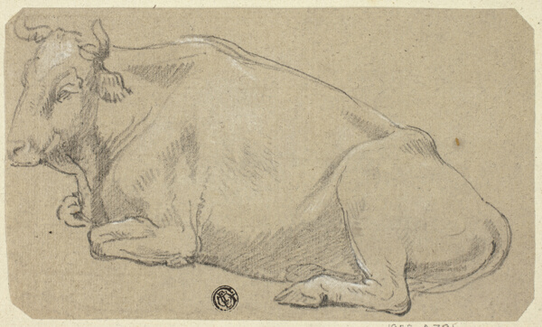 Cow Lying on Haunches (recto); Head of a Woman and Sketch of Horse's Head (verso)