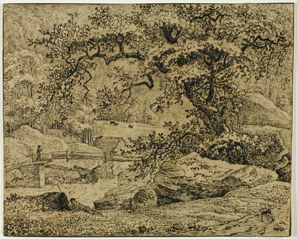 Landscape with Figure Resting Under Tree by Stream
