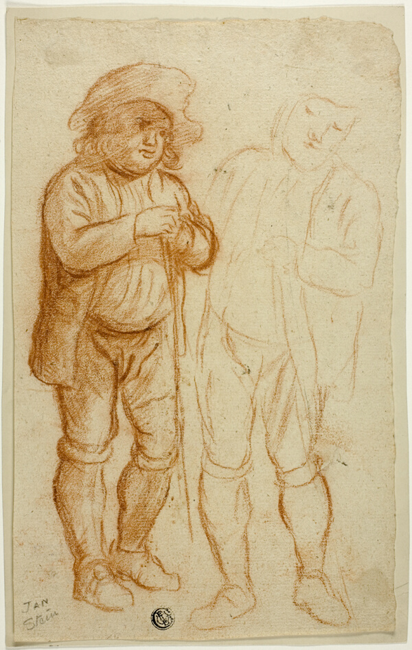 Two Sketches of Standing Man Leaning on Staff