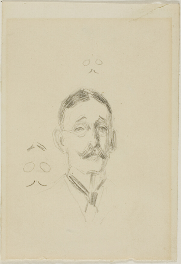 Head of a Man with Glasses with Two Sketches