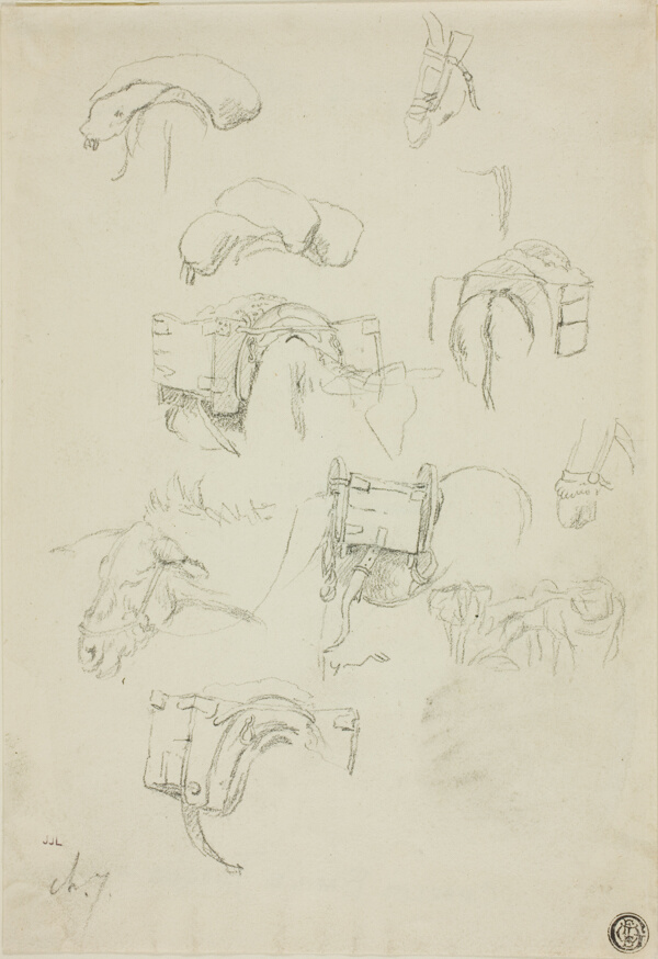 Sheet of Sketches: Details of a Donkey and Accoutrements