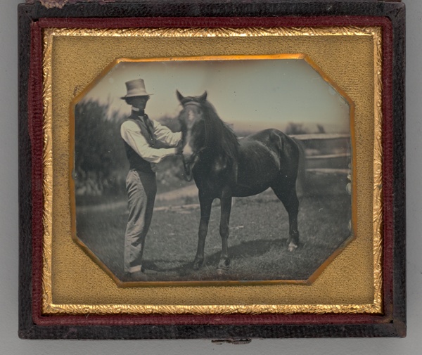 Untitled (Portrait of a Man Wearing a Top Hat Standing Next to a Horse)