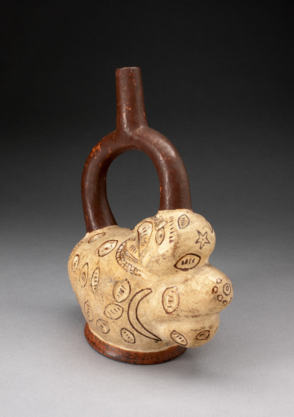 Handle Spout Vessel in the Form of a Potato with Painted Motifs, Probably Eyes