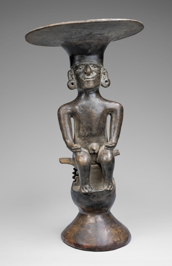 Blackware Vessel with Flaring Rim in the Form of a Seated Figure