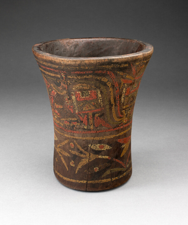 Drinking Vessel (Kero) with Floral and Animal Motifs