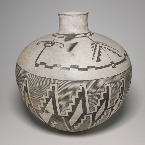 Jar with Horned Serpents and Interlocking, Hatched-and-Black Stepped Designs