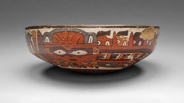 One of a Pair of Matched Bowls Depicting Costumed Ritual Performers