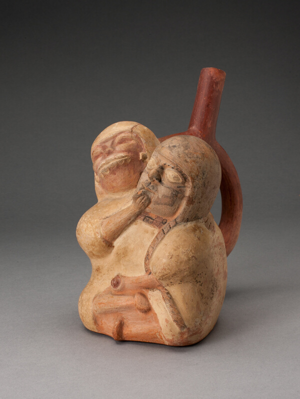 Handle Spout Vessel in Form of a Female and Skeletal Figure in an Erotic Embrace