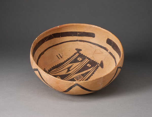 Bowl with Abstract, Geometric Rendering of Blanket on Interior