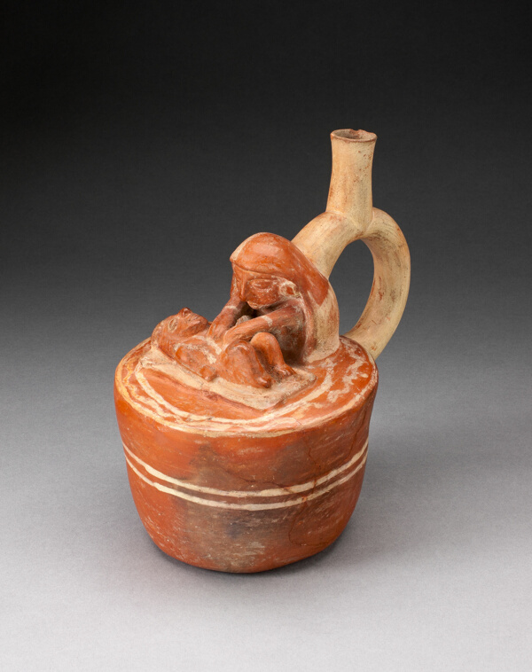 Handle Spout Vessel with Healer or Midwife Touching a Reclining Figure