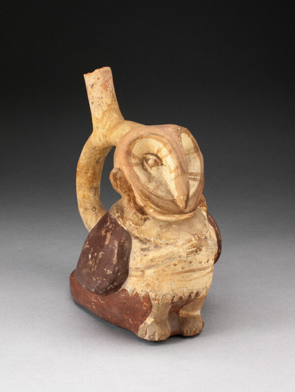 Handle Spout Vessel in the Form of an Anthropomorphic Owl with Clasped Hands