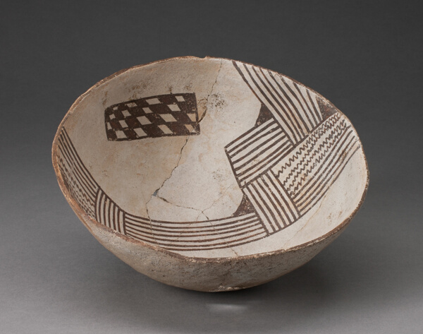 Bowl with Bold, Irregular Geometric Bands of Stripes, Zigzag, and Checkerboard Motifs