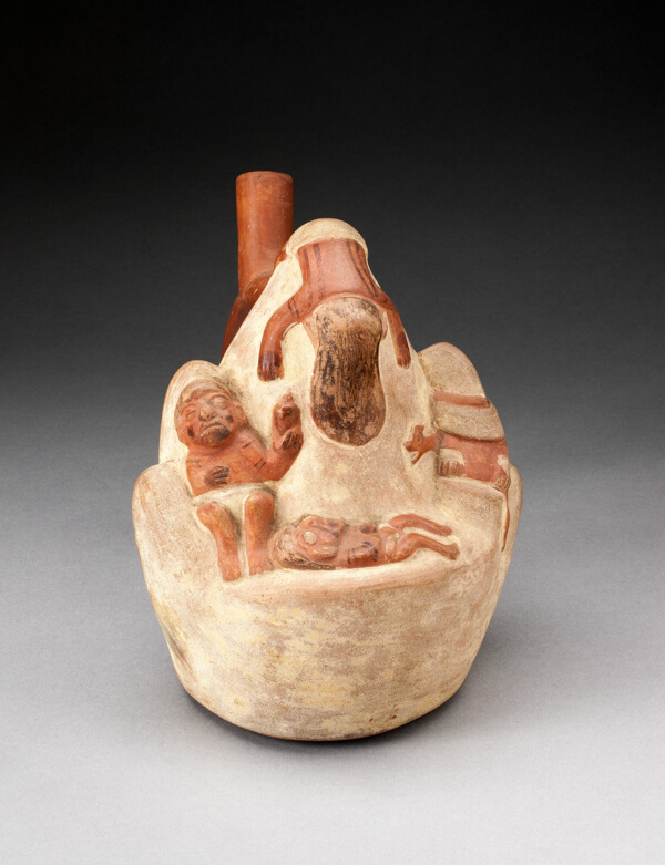 Handle Spout Vessel in the Form of a Mountain with Deceased Human Figures and Animals