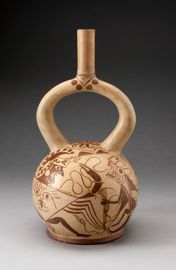 Stirrup Vessel Depicting an Anthropomorphic Crab and Abstract Fish