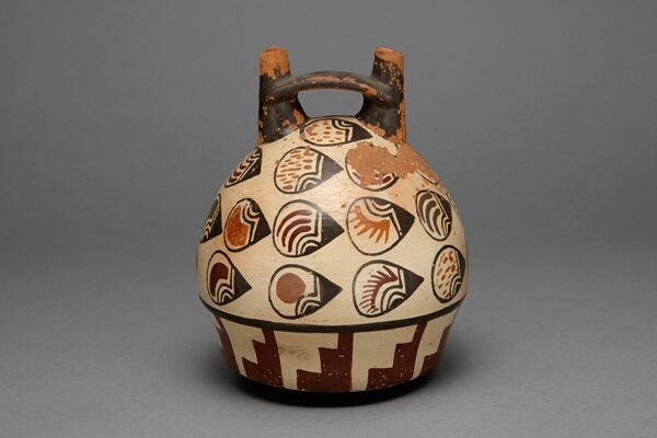 Bridge Vessel Depicting Abstract Motifs, Likely Beans or Seeds