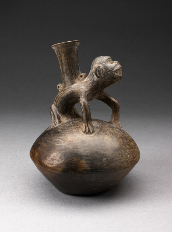 Single-Spout Vessel with a Monkey Standing on Top