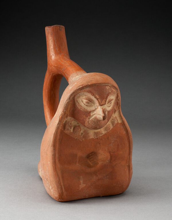 Handle Spout Vessel in the Form of a Seated Anthropomorphic Bird Wearing a Shawl