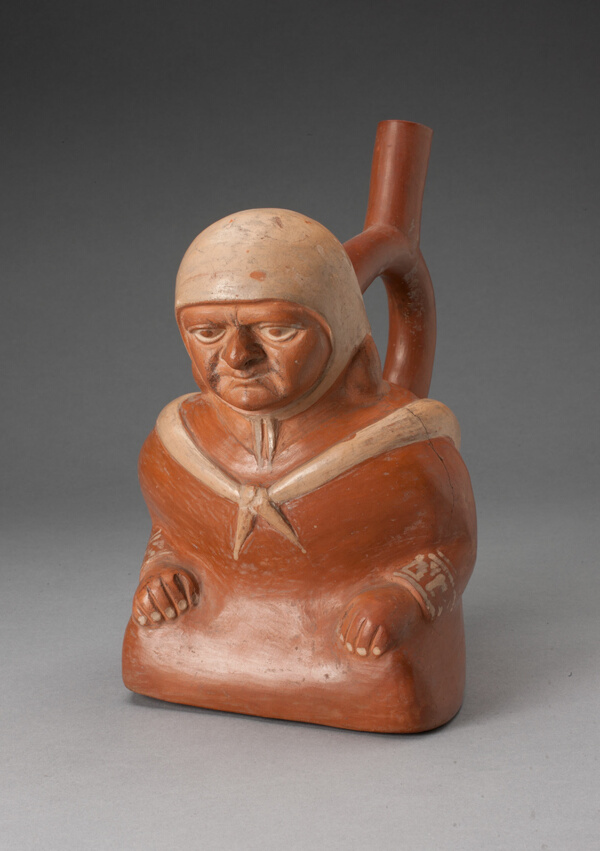 Handle Spout Vessel in the Form of a Seated Figure Wearing Tied Shawl