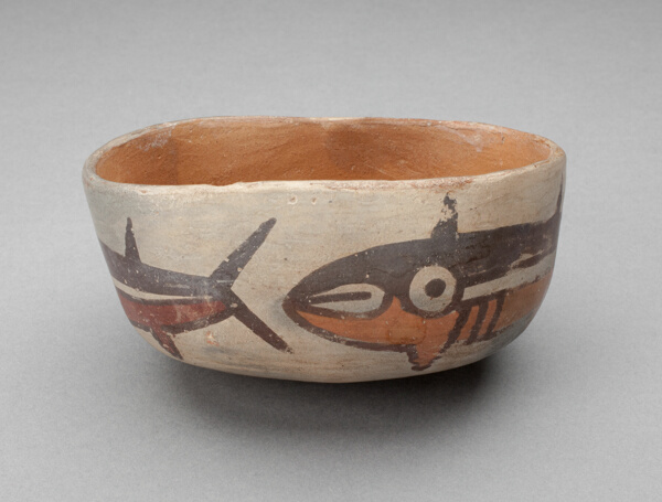 Bowl Depicting Row of Fish or Sharks