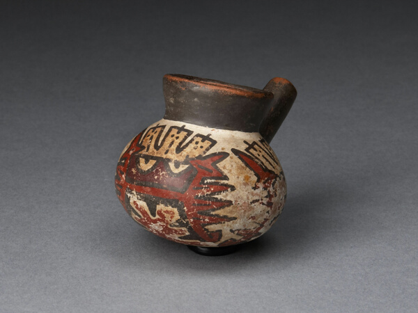 Miniature Jar with a Single Spout Depicting an Abstract Figure