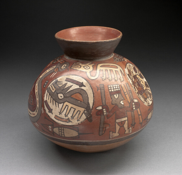 Jar Depicting Hunters with Coyotes, Lizards, Serpents, and Birds
