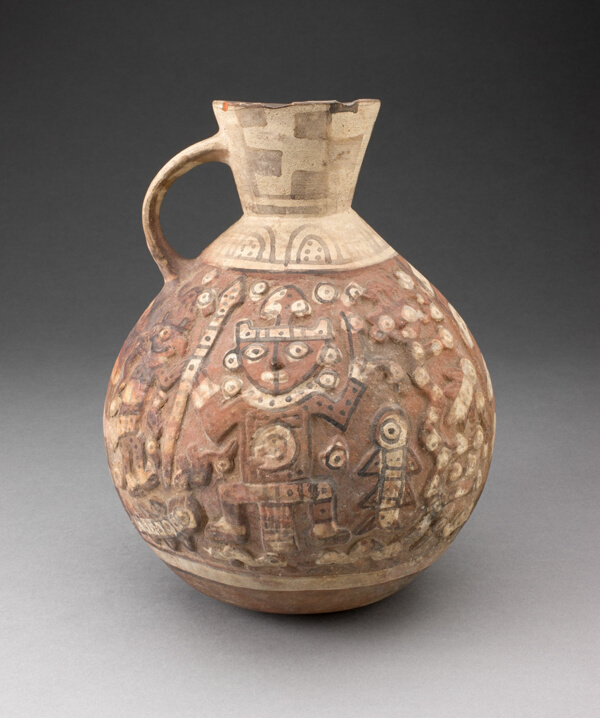 Handeled Jar with Painted Relief Depicting Figure with Animals