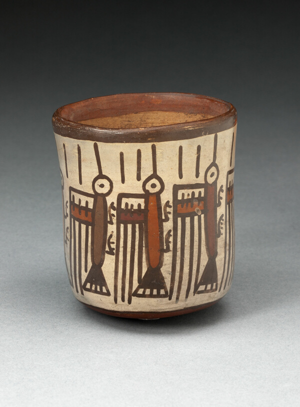 Small Straight-Sided Cup Depicting Abstract Hummingbirds or Insects