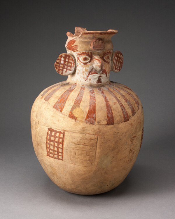 Jar in the Form of a Figure with Modeled Head, Painted Face, and Wearing a Wide Collar