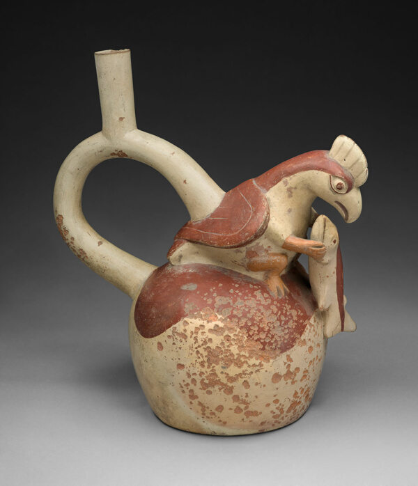 Handle Spout Vessel in Form of an Anthropomorphic Bird Grasping a Fish