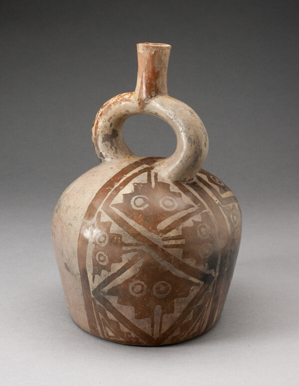 Stirrup Vessel with one Side Painted with Textile-Like Stepped Motif