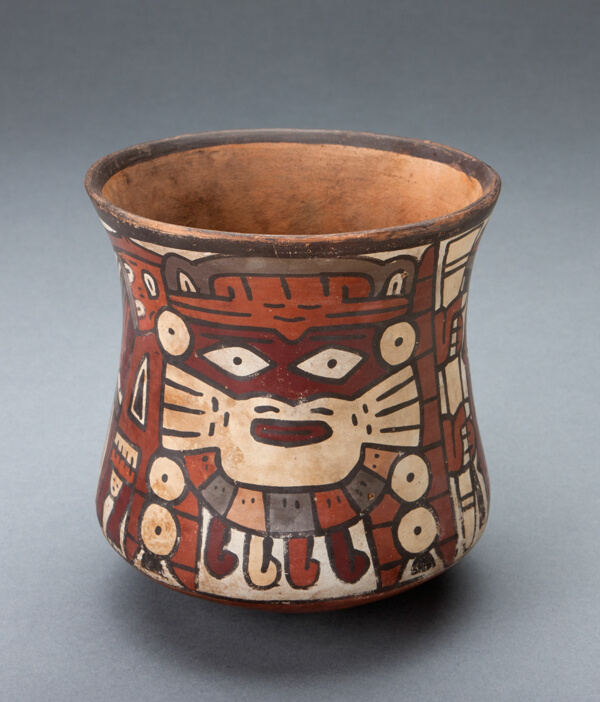 Cup Depicting a Masked Performer Holding Staffs