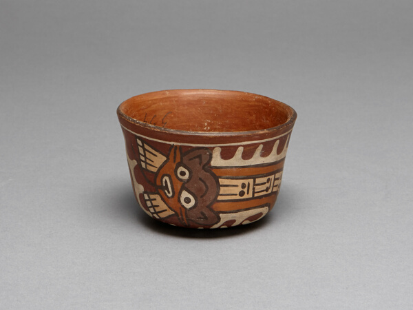 Bowl Depicting Serpentine Being Wearing a Feline Mask