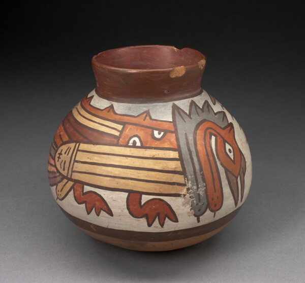 Jar with Narrowed Neck Depicting Abstract Birds