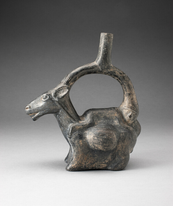 Stirrup Spout Vessel in Form of Llama with Figure on its Back