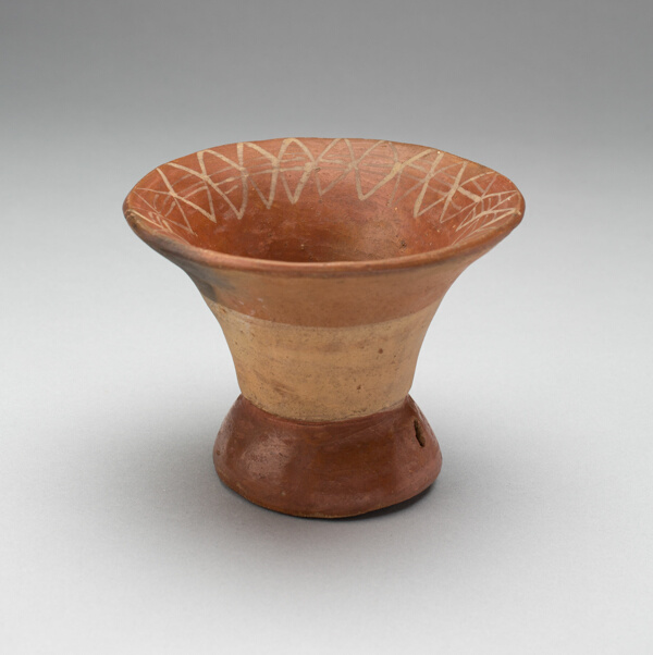 Flaring bowl with Rattle Base and Incised Geometric Motif on Interior Rim