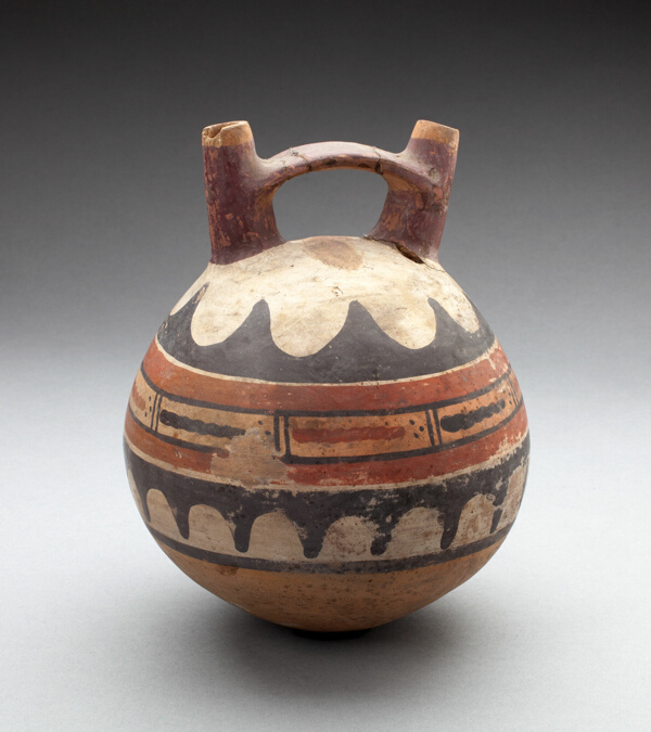 Double Spout Vessel Depicting Rows of Abstract Motifs