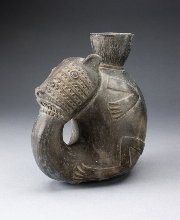 Jug in the Form of a Curled Animal, with Tail in Mouth, Possibly a Feline