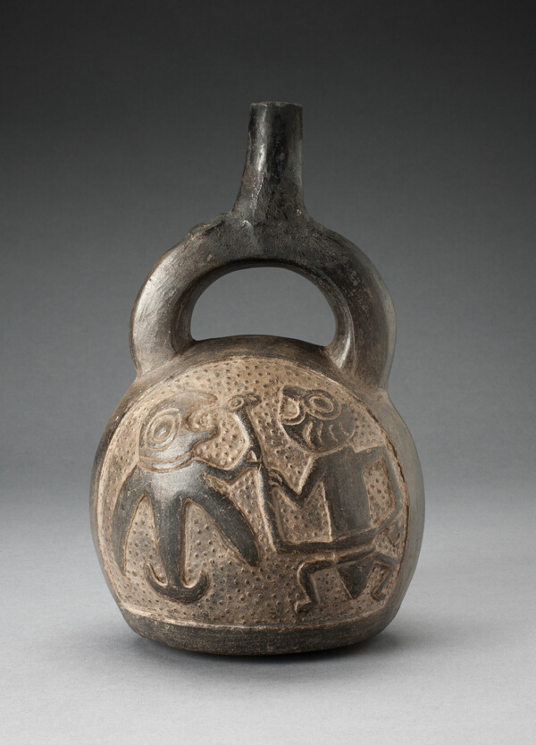 Stirrup Spout Vessel with Relief Depicting a Mythic Hunting Scene