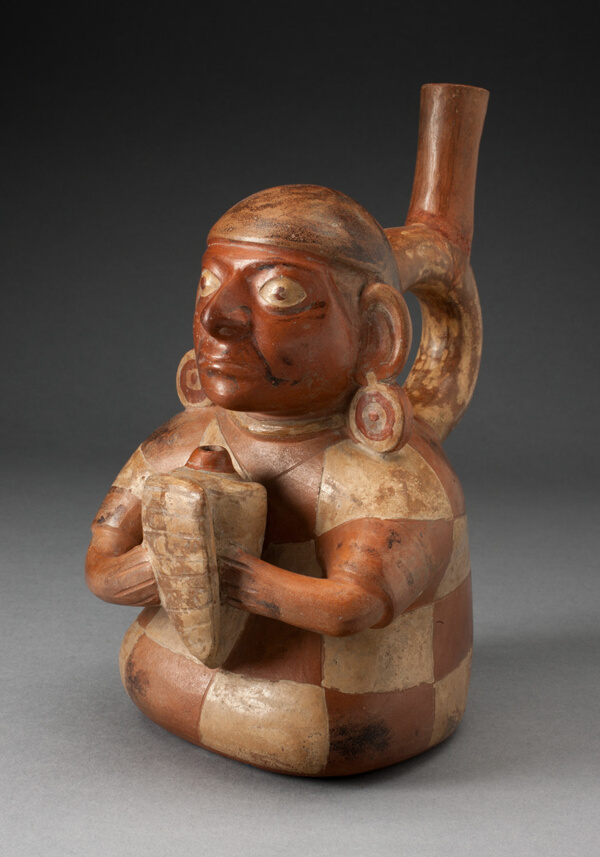Handle Spout Vessel in the Form of Seated Musician Holding Conch Trumpet