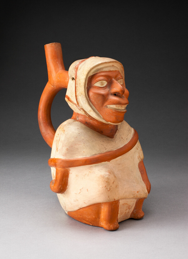 Handle Spout Vessel in the Form of a Seated Man Carrying a Bag
