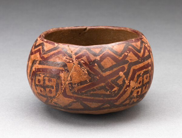 Miniature Bowl with Abstract Red and Black Geometric Patterns