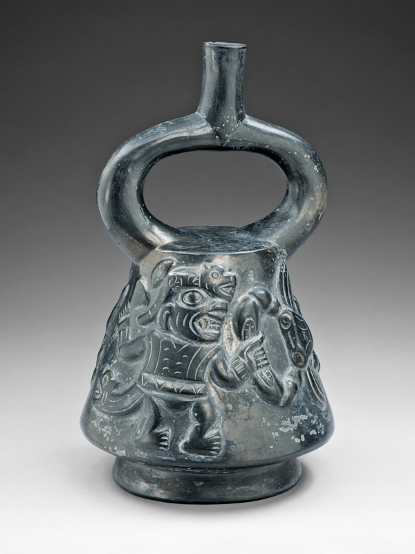 Blackware Vessel with a Relief Depicting a Figure Fighting a Crab