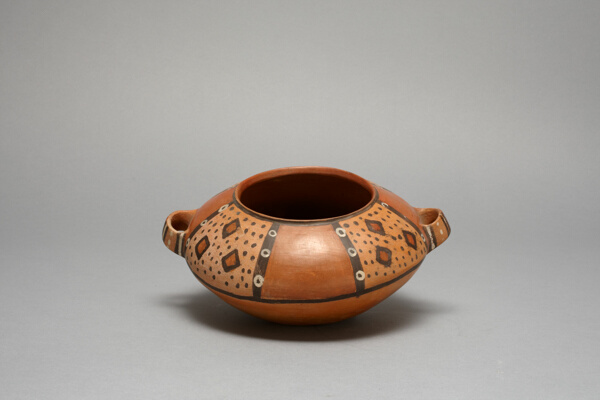 Handled Bowl with Panels of Geometric Motifs