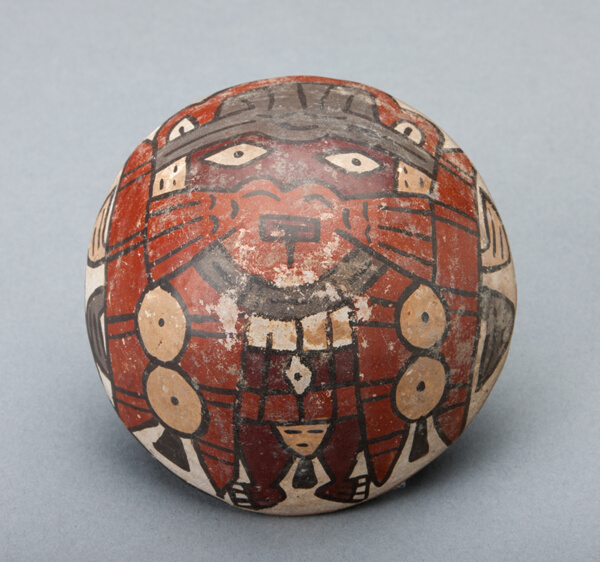 Small Hemispherical Bowl or Cover Depicting a Masked Performer
