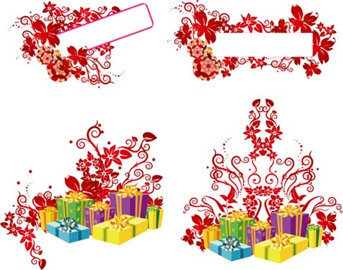 Christmas Floral & Christmas Gift Box Vector Material