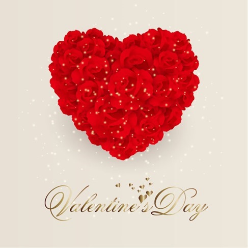 Rose Flowers Heart for Valentine Day Vector Background