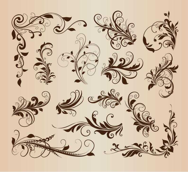 Vintage Swirl Floral Ornament Design Vector Set | Free Vector Graphics ... Vintage Swirl Patterns
