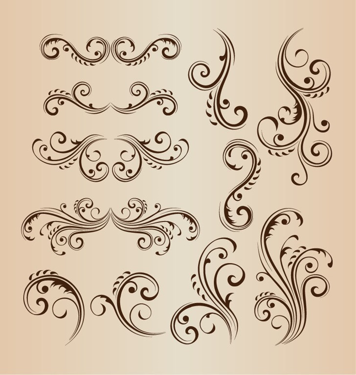 Vintage Swirl Floral Design Vector Set | Free Vector Graphics | All ... Vintage Swirl Patterns