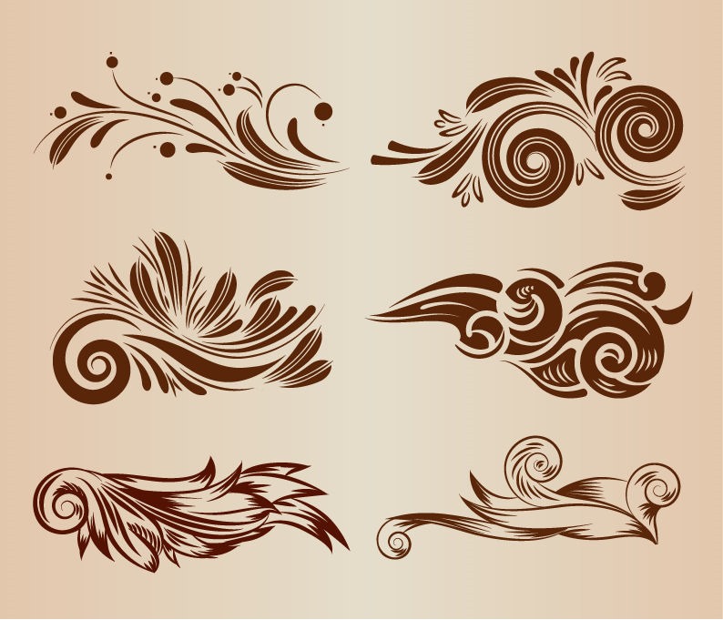 Vintage Swirl Floral Design Elements Vector Illustration Set | Free ... Vintage Swirl Patterns