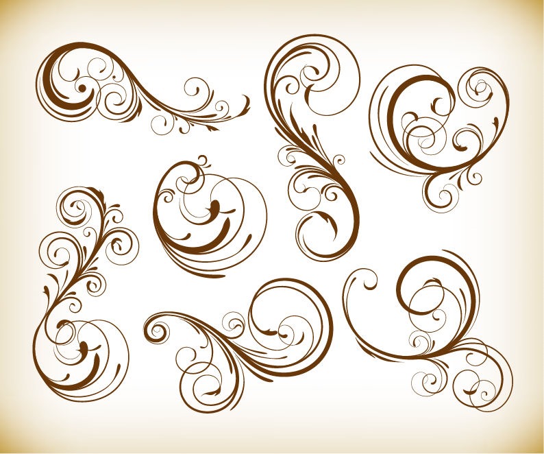Vintage Design Swirl Floral Element Vector Graphis Set | Free Vector ... Vintage Swirl Patterns